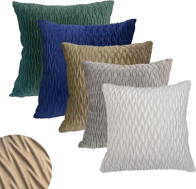 18x18 Inch Soft Velvet Throw Pillow Covers Set of 2 Soft Decorative Cushion Cases with Texture for Sofa Couch Bed Living Room (Camel)
