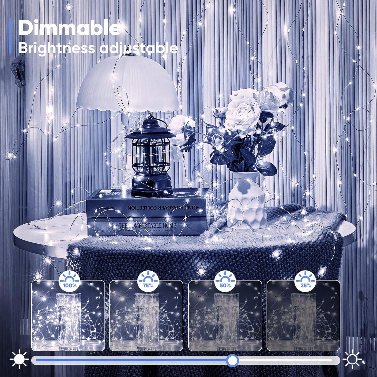 1 Pack 32.8 Ft. Battery Operated Outdoor String Lights with Remote & Timer, LED Cool White Fairy Lights, Waterproof Twinkle Lights for Bedroom, Dorm, Mason Jar, Wedding, Party, Christmas