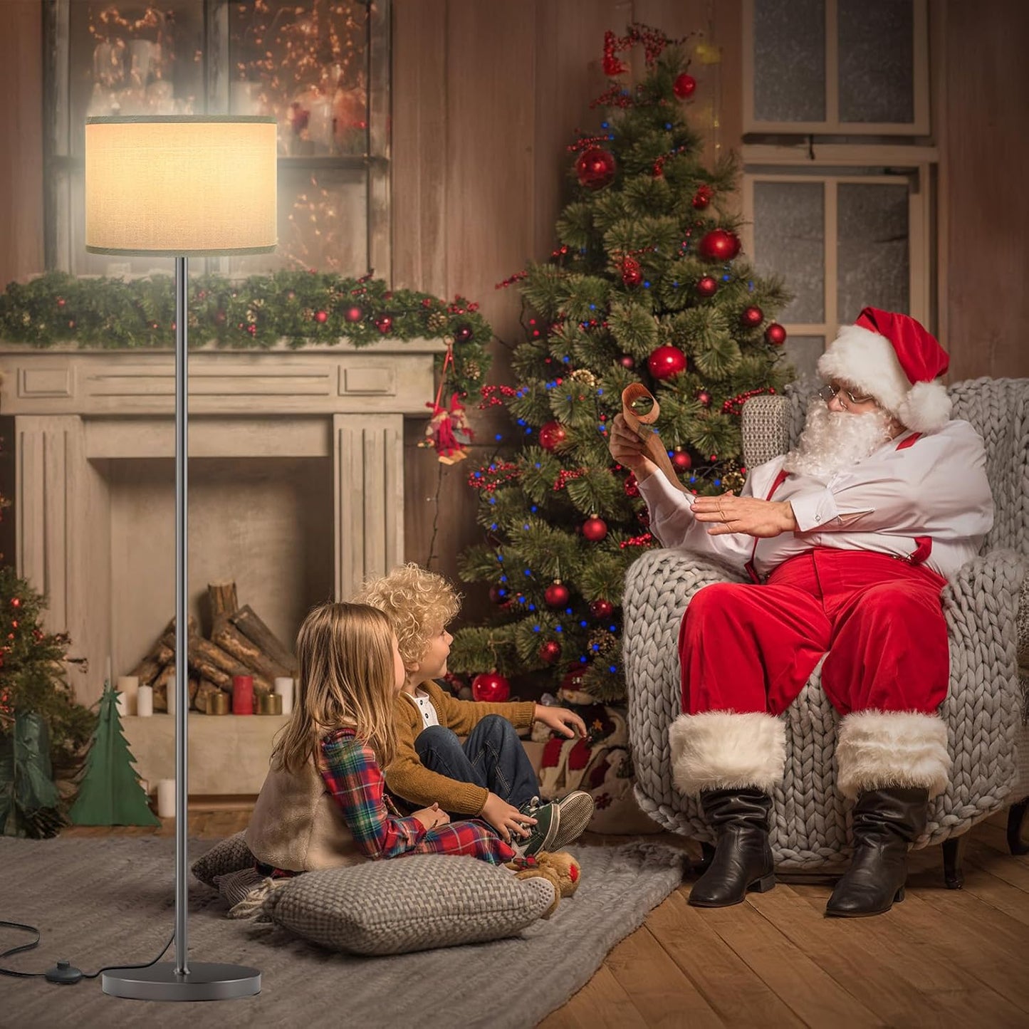 Ambimall 60'' Modern Floor Lamp with Shade, Tall Lamps for Living Room, Bedroom, Office, Dining Room, Gray Shade with Deep Gray Pole(Without Bulb)