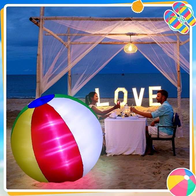 VIHOSE Summer Inflatable Beach Ball Outdoor Decoration 4 ft Summer Blow up Inflatable Pre-lit LED Lights Beach Party Decor for Outdoor Yard Garden Tropical Pool Decor Party Supplies
