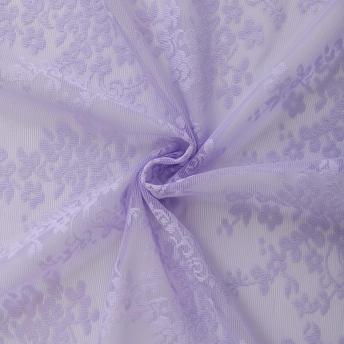 YJ YANJUN Vintage Lace Curtains 72 Inches Long-Victorian Floral Pattern Lavender Sheer Curtain Panels for Living Room Bedroom, Romantic Girls Room Decor 2 Panels 52W x 72L Light Purpel