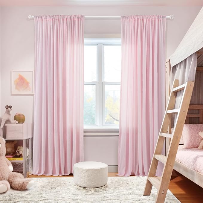 Pink Curtains 84 inch Long 2 panels for Girls Bedroom Modern Farmhouse Soft Furry Curtains Back Tab Shabby Chic Boho Cute Curtain Semi Sheer Nursery Baby Room Aesthetic Elegant Drape 52x84 Length