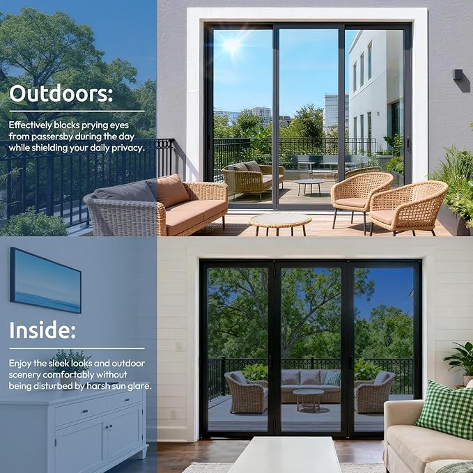 rabbitgoo One Way Privacy Window Film Window Tint for Home with Tools, UV Blocking Heat Control Static Cling No Glue, Daytime Privacy See Out Not in, 35.4 in X 13.1 Feet, Blue Silver