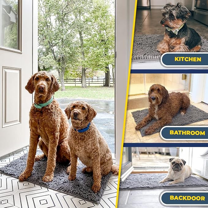 Muddy Mat® | Super Water Absorbent Door Mat Indoor, Microfiber Quick Dry Chenille Entryway Rug, Slip Resistant Front Door Mat, Indoor Mats for Entryway, Machine Washable Pet Rug, Grey 60"x24"
