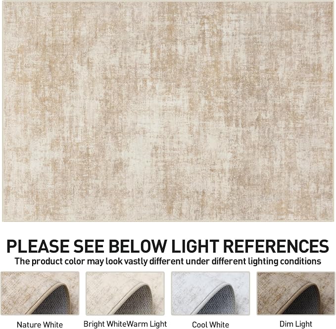 4x6 Area Rugs Washable Rug: Modern Abstract Living Room Rug Soft Anti-Skid Thin Carpet Indoor Floor Non-Shedding Carpets for Bedroom Dining Room Farmhouse Nursery Home Office - Beige