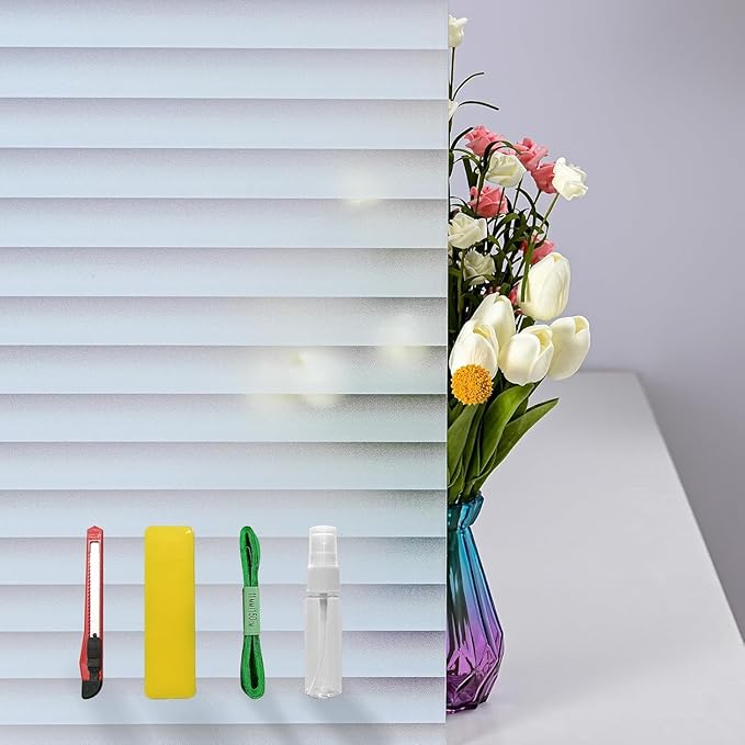 DERZGAO Window Privacy Film with Installation Tools, Blinds Pattern, Static Cling, Anti UV, Heat Control, Ideal for Home Shower Office Glass Door (Blinds Pattern, 29.6X157.4Inch)