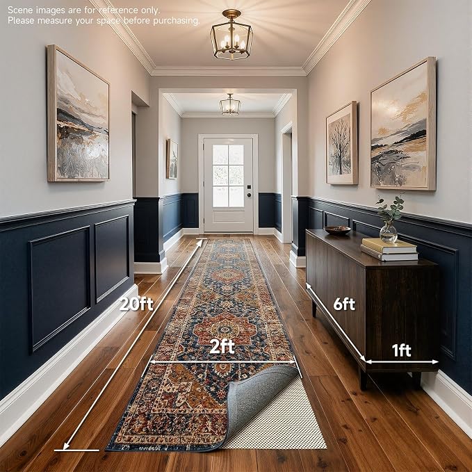 Veken Runner Rug Pad Gripper for Hardwood Floors, Non Slip 2x20 Ft Rug Pads for Area Rugs, Thick Rug Grippers for Tile Floors, Under Carpet Anti Skid Mat, More Than 99 Pcs Anti-Slip Square Pattern
