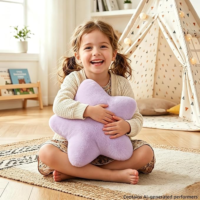 Star Pillow Cute Decorative Throw Pillows, Light Purple, 15.4" x 15.4" | Star Shaped,Soft and Comfortable, Floor Cushion, For Couch Bed Sofa, Living Room Bedroom Decor