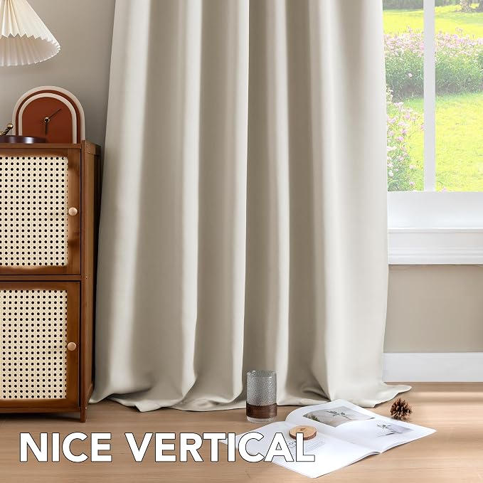 H.VERSAILTEX Light Reducing Curtains Thermal Insulated Window Treatment Panels Room Darkening Privacy Assured Drapes for Living Room Back Tab/Rod Pocket Bedroom Drapes 2 Panels, Ivory - 52 x 96 Inch