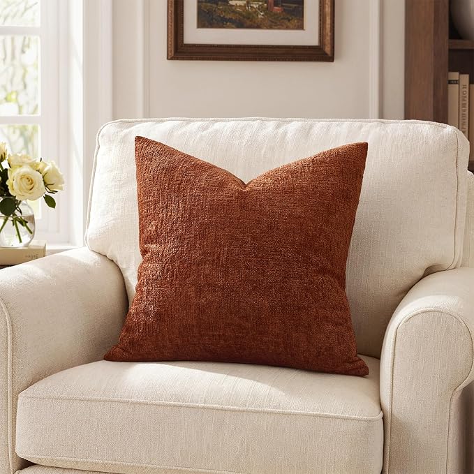 MIULEE Decorative Throw Pillow Covers 20x20 Pack of 2 Rust Couch Pillow Covers Fall Soft Cozy Textured Chenille Pillowcases for Home Decor Sofa Living Room Cushion Bedroom