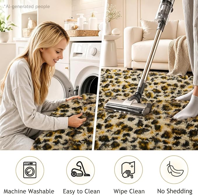 Ophanie Leopard Rugs for Bedroom Living Room, Cheetah Print Rug Fluffy Shag Large Fuzzy Plush Soft Throw,Large Shaggy Floor Faux Animal Throw 4x6 Carpets,Decor Aesthetic with Over 99 pcs Pile fibers