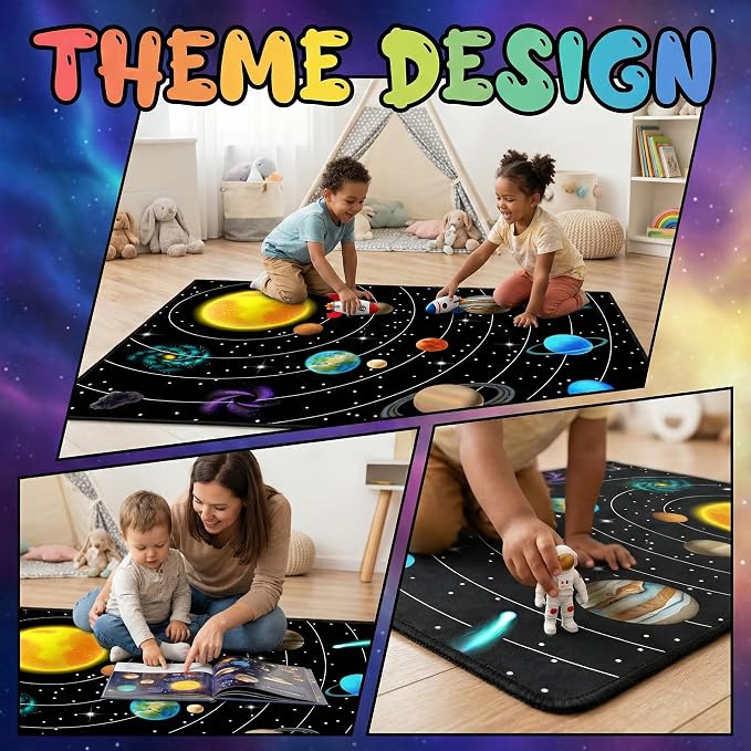 Space Rugs for Kids Bedroom,3'×4' Solar System Rug for Boys Room Outer Space Rug with Planet Design,Space Theme Carpet for Kids Room Decor