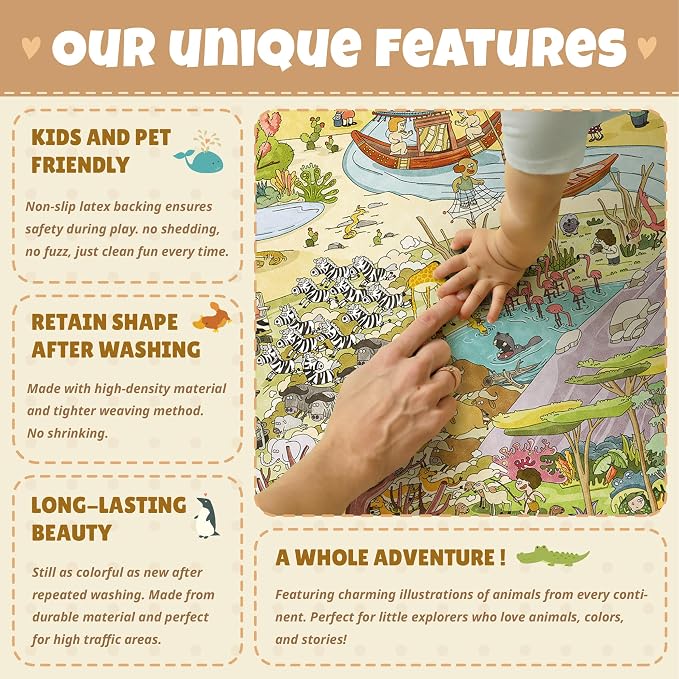 Large Kids Playroom Rug 8x10 – Desert Adventure Safari Animal Map Carpet with Lions, Elephants, Giraffes & Tribes – Educational Area Rug for Boys & Girls Bedroom, Classroom, or Reading Nook