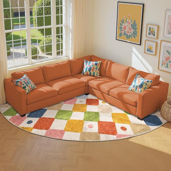 jinchan Macy Kids Rug for Classroom 7ft Radius Corner Washable Area Rug Modern Colorful Quarter Circle Rug Soft Non-Slip Carpet for Nursery Playroom Daycare Reading Nook Living Room Circus on Cream