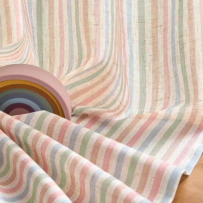 jinchan Linen Curtains 63 inch Candy Stripe for Kids Room Back Tab 2 Panels | Kids Curtains for Living Room Baby Girls Room,Ticking Stripe,Nursery Drapes, Window Treatments,Cottagecore,Light Filtering
