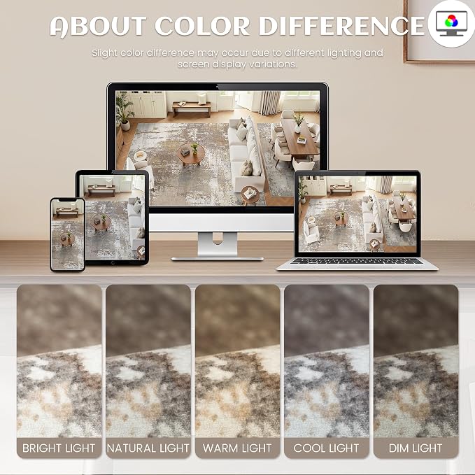 8x10 Rugs for Living Room - Modern Abstract Washable Rug, Ultra Soft Non Slip Low Pile Large Rugs, Floor Carpet for Bedroom Dining Room Office Laundry Nursery Home(Taupe)