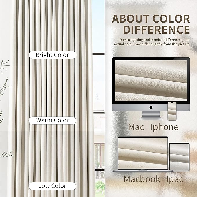 100% Blackout Pinch Pleated Linen Curtains 84 Inch Length 70 Inch Width for Bedroom Living Room Full Light Blocking Thermal Insulated Pinch Pleat Curtains Room Darkening Natural Cream 70x84 1 Panel