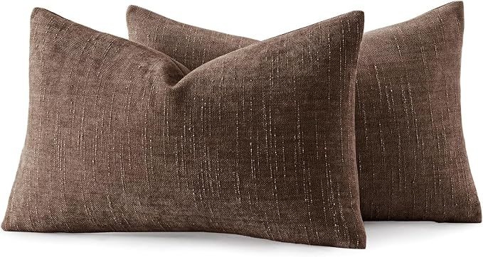 MIULEE Pack of 2 Decorative Throw Pillow Covers Soft Chenille Lumbar Accent Throw Pillows Solid Textured Cushion Covers for Couch Sofa Bedroom Living Room 20x12 Inch, Chocolate Brown