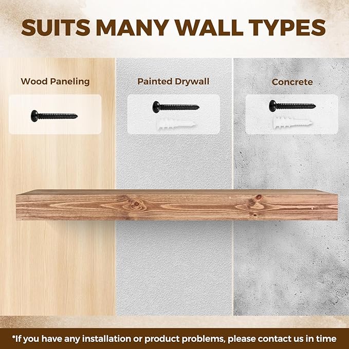 36x3x7 inch Floating Shelves Wall Mounted - Set of 2 Wood Rustic Solid Wood Wall Shelf - Heavy Duty Decorative Fireplace Mantel for Living Room, Bedroom, Bathroom, Kitchen