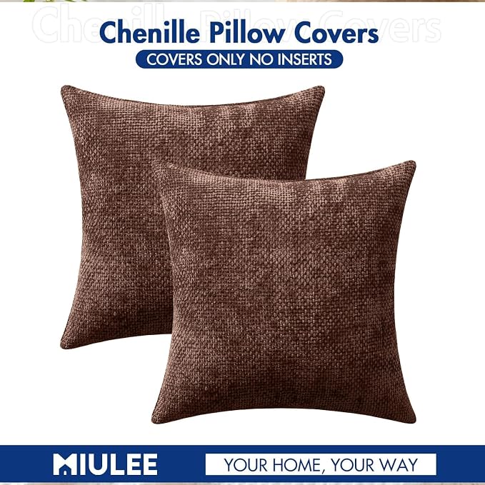 MIULEE Pack of 2 Fall Couch Throw Pillow Covers 18x18 Inch Red Brown Modern Boho Accent Decorative Pillow Covers Soft Chenille Farmhouse Cushion Covers for Home Decor Bed Sofa Living Room