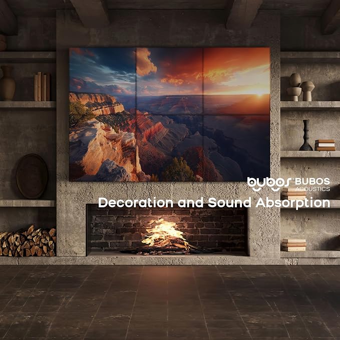 BUBOS 6 Pack Acoustic Wall Panels - High-Density Polyester Sound Absorbing Panels, Decorative Print Treatment for Recording Studio & Home Office, Peel and Stick, 23.6" x 23.6"