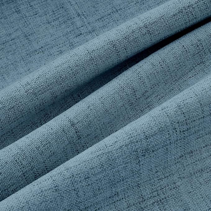 MIULEE 100% Blackout Linen Curtains for Bedroom, Stone Blue Solid Luxury Decor Thermal Insulation Room Darkening Drapes for Living Room Back Tab Rod Pocket 42 x 84 Inches, 2 Panels