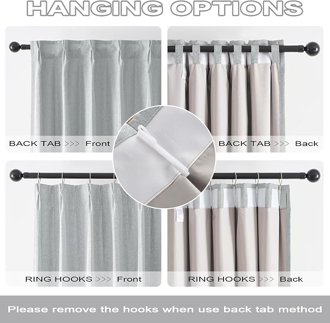 Light Grey Pinch Pleated Blackout Curtains 104 Inch Long, Accordion Style Thermal Insulated Drapes with Hooks, Back Tab Ceiling Traverse Curtains for Living Room,40x104, 2 Panels