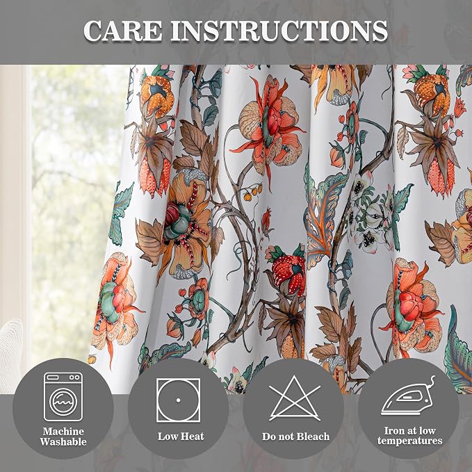 MYSKY HOME 95% Blackout Floral Curtains 95 inches Long Black Out Thermal Insulated Privacy Protect Energy Efficient Vintage Spring Floral Print for Living Dining Room, 2 Panels, 52" W, Greyish White