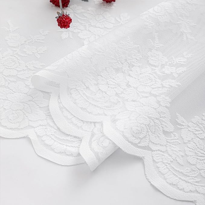 Kotile White Lace Curtains 84 Inches Long 2 Panels, Country Rustic Floral Design Sheer Lace Curtains for Living Room, Rod Pocket Privacy Lace Curtain Panels, 42 x 84 Inch Each, White