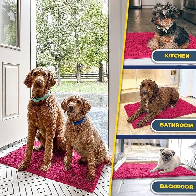Muddy Mat® | Super Water Absorbent Door Mat Indoor, Microfiber Quick Dry Chenille Entryway Rug, Slip Resistant Front Door Mat, Indoor Mats for Entryway, Machine Washable Pet Rug, Hot Pink 5ft x 7ft