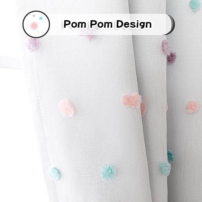 MYSKY HOME Cute Blackout Curtains for Kids Bedroom Nursery Curtains 100% Light Block Doubled Curtains with Rainbow Pom Pom Sheer Window Drapes Room Darkening Grommet Set of 2, 52 x 63 in