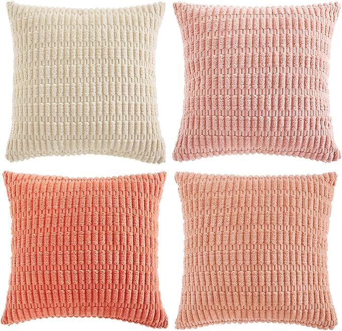 Fancy Homi 4 Packs Decorative Throw Pillow Covers for Living Room Couch Bed, Modern Farmhouse Boho Home Décor Accent Cushion Case, 16" x 16", Pink Series
