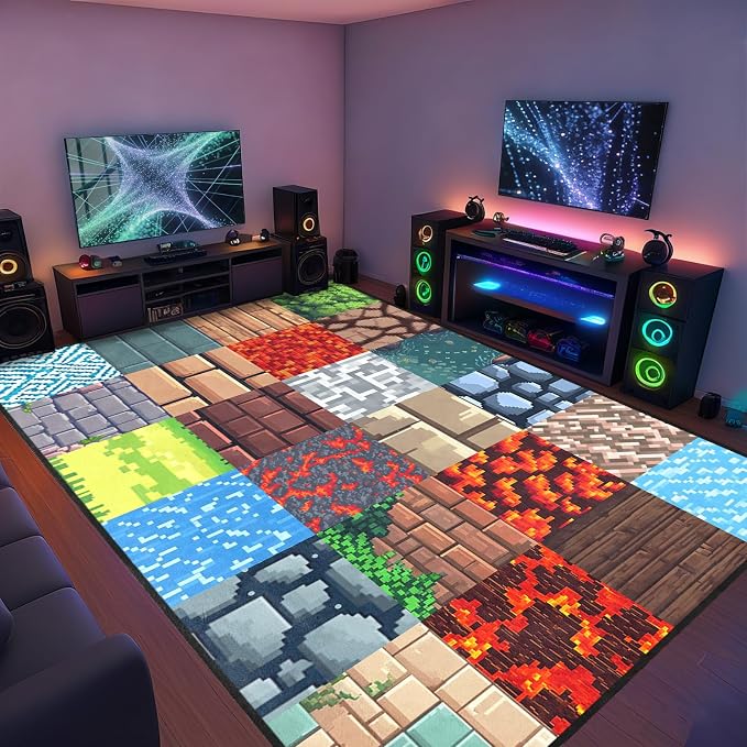 Game Room Rug 8‘x10’ - Gaming Rugs for Boys Bedroom Gamer Carpet Gaming Floor Mat Rugs Gamer Rug Video Game Decor for Bedroom Living Room Playroom