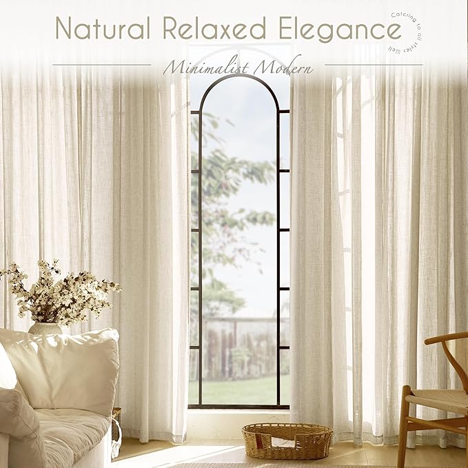 Faux Linen Beige Curtains 45 inches Long for Living Room Rustic Farmhouse Linen Drapes Semi Sheer Burlap Textured Canvas Cloth Curtain Panels Set of 2 Kahki Tan Colored