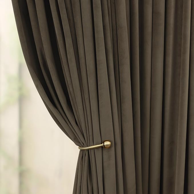 Brown Velvet Curtains 84 Inch Long for Bedroom Luxury Earthy Home Decor Thermal Insulated Light Blocking Dark Chocolate Brown Drape for Living Room Darkening 52x84 Floor Length 2 Panel Back Tab Pocket