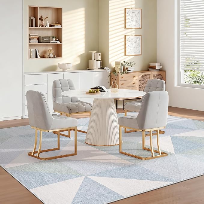 Washable Rug 5x7 Area Rugs: Modern Geometric Area Rug for Living Room Non-Slip Neutral Soft Carpet Low Pile Stain Resistant Indoor Rugs for Bedroom Nursery Dining Room Office (Light Blue, 5'X7')