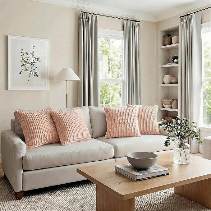 Fancy Homi 4 Packs Decorative Throw Pillow Covers for Living Room Couch Bed, Modern Farmhouse Boho Home Décor Accent Cushion Case, 20" x 20", Blush Pink