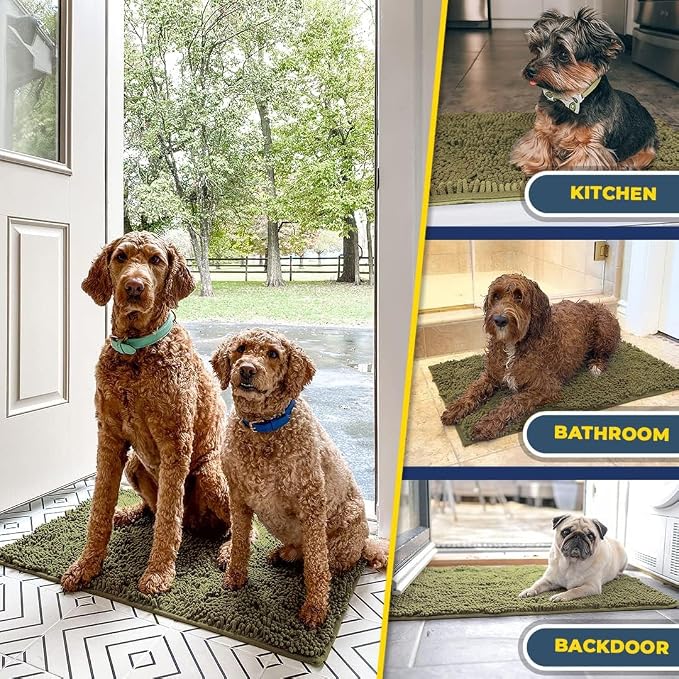 Muddy Mat® | Super Water Absorbent Door Mat Indoor, Microfiber Quick Dry Chenille Entryway Rug, Slip Resistant Front Door Mat, Indoor Mats for Entryway, Machine Washable Pet Rug, Sage 36" x 72"