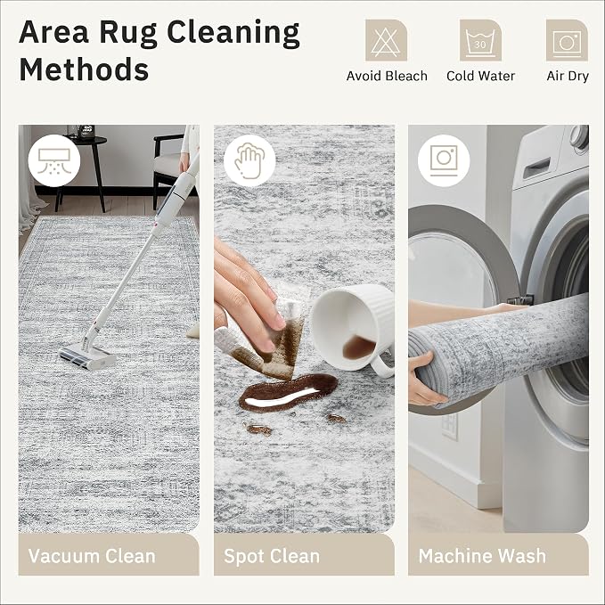 Soalmost 4x12 Wide Hallway Runners: Washable 12ft Runner Rug for Entryway Living Room Soft Vintage Non Slip Carpet Runner for Kitchen Dining Room Nursery Bedroom (Grey, 4x12ft)