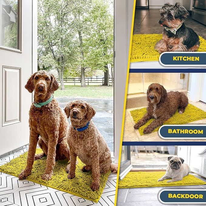 Muddy Mat® | Super Water Absorbent Door Mat Indoor, Microfiber Quick Dry Chenille Entryway Rug,Slip Resistant Front Door Mat,Indoor Mats for Entryway,Machine Washable Pet Rug, Lemon Yellow 24" x 96"