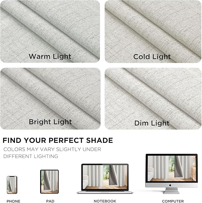 Joydeco Blackout Curtains for Bedroom - 100% Light Blocking 2 Panels Set White Drapes 66" W x 90" L, Thermal Insulated Room Darkening Curtains, Linen Textured for Living Room, Rod Pocket & Back Tabs