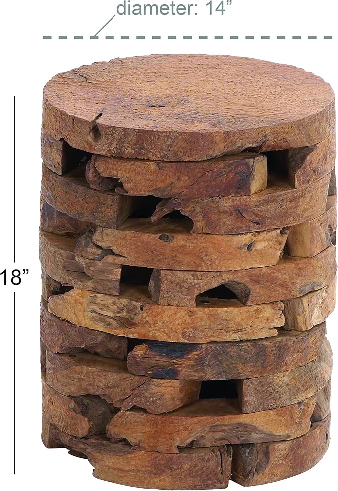 Deco 79 Teak Wood Handmade Side End Accent Table Live Edge End Table with Brick Inspired Design, Side Table 14" x 14" x 18", Brown