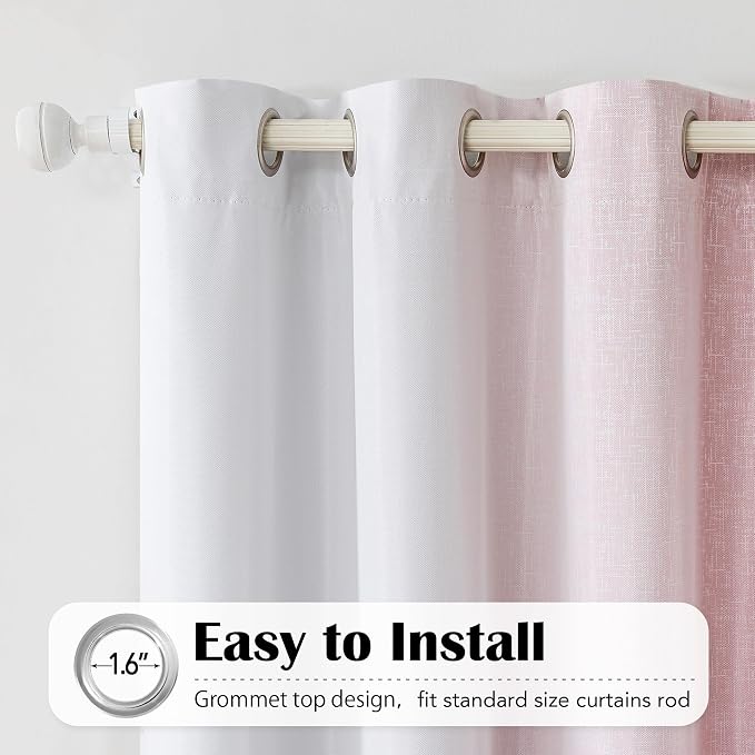 Ombre 100% Blackout Curtains 84 Inches Long 2 Panels for Girls Bedroom Living Room Pink and White Double Layer Sheer Overlay Mix & Match Grommet Thermal Soundproof Drapes with Tiebacks