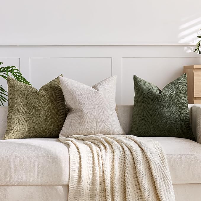 Summer Pillow Covers 24x24 Inch Set of 2, Soft Decorative Throw Pillow Covers with Leaves Texture, Hidden Zipper for Home Sofa Bed Couch (Beige, 24" x 24" (Pack of 2))