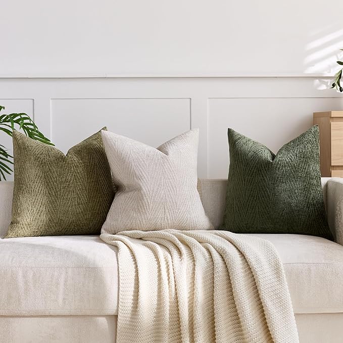 Summer Pillow Covers 16x16 Inch Set of 2, Soft Decorative Throw Pillow Covers with Leaves Texture, Hidden Zipper for Home Sofa Bed Couch (Beige, 16" x 16" (Pack of 2))