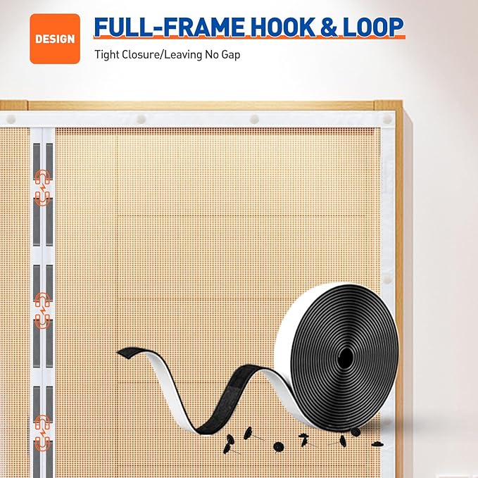 MAGZO Magnetic Screen Door Fit Door Size 60 x 80 Inch, Screen Size 62" x 81" Reinforced Middle Opening Mesh Sturdy Polyester Curtain for Doors-White