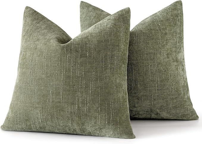 MIULEE Pack of 2 Decorative Throw Pillow Covers Soft Chenille Throw Pillows Solid Textured Cushion Covers for Spring Couch Sofa Bedroom Living Room 20x20 Inch, Sage Geen