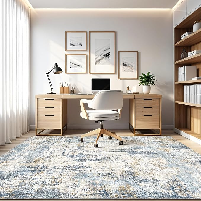 8x10 Area Rugs Washable Rug: Living Room Large Abstract Modern Soft Stain Resistant Indoor Floor Non Slip Accent Carpet for Bedroom Nursery Playroom Office Dining Room Dorm Home House- Blue