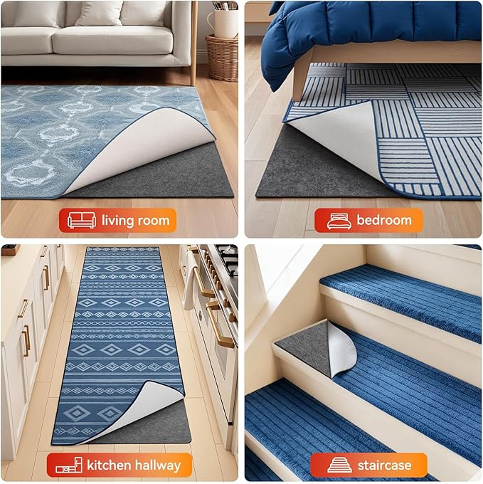 Songrey Non Slip Rug Pad Gripper 2 x 10 Ft, Thick Felt Fabric with Anti Skid Backing, Carpet Pad for Hardwood Floors, Keep Area Rugs in Place and Safe