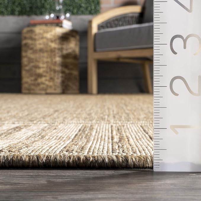 Nuloom Asha Light Brown/Ivory, 6'7" x 9', Casual, Striped Border, Soft and Cozy, High Traffic, Easy Clean, Durable Area Rug for Indoor/Outdoor Patio, Deck, Porch, Garden, Courtyard